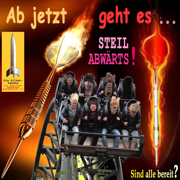 SilberRakete Ab jetzt geht es steil abwaerts Leute Achterbahn Brennende Pfeile Sind alle bereit