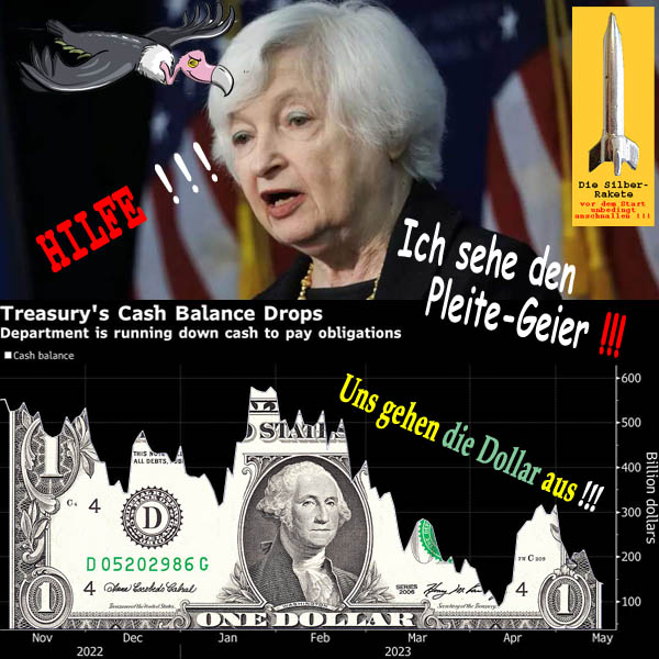 SilberRakete FED JYellen Hilfe Pleitegeier Dollar gehen aus