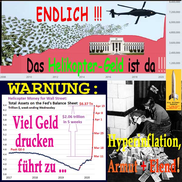 SilberRakete Helikopter Geld da Bilanzanstieg FED Warnung Gelddrucken Hyperinflation Armut Elend