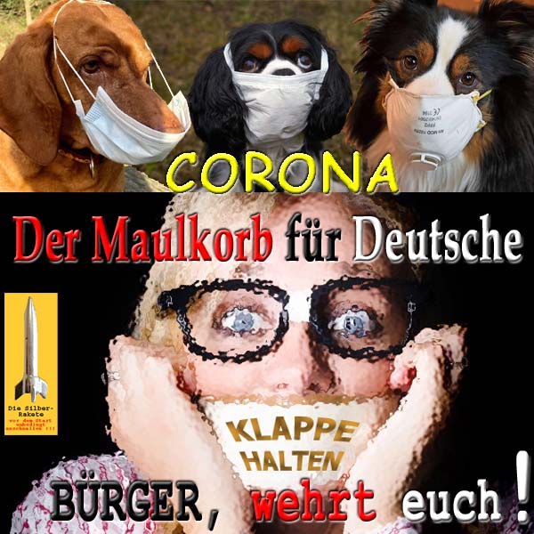 SilberRakete Hund mit Atemmaske Corona Maulkorb fuer Deutsche Klappe halten Buerger wehrt euch