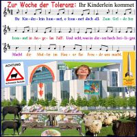 SilberRakete_Woche-der-Toleranz-Merkel-Kanzleramt-Lied-Ihr-Kinderlein-kommet-Falle-Geld-Euro-Achtung-Schwarze-Schafe