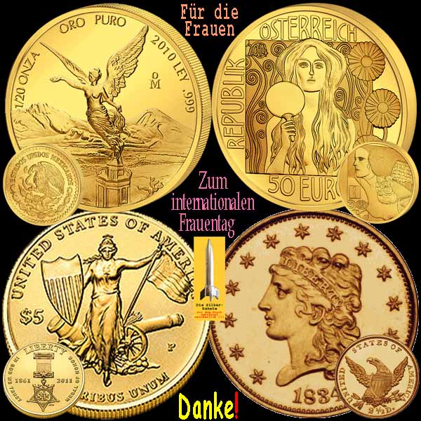 SilberRakete Internationaler-Frauentag-2016-GOLD-Muenzen-MX-AT-USA-Frauen-Danke