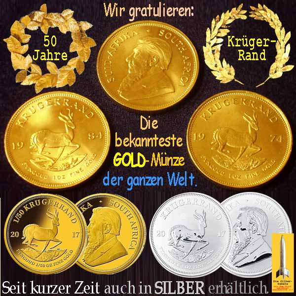 SilberRakete Gratulieren 50Jahre Krugerrand Bekannteste GOLD Muenze Welt Auch in SILBER