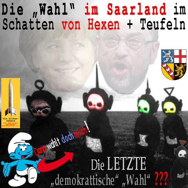 SilberRakete Landtagswahl Saarland2016 Schatten AMerkel MSchulz Parteien Teletubbies Schlumpf Waehlt AfD