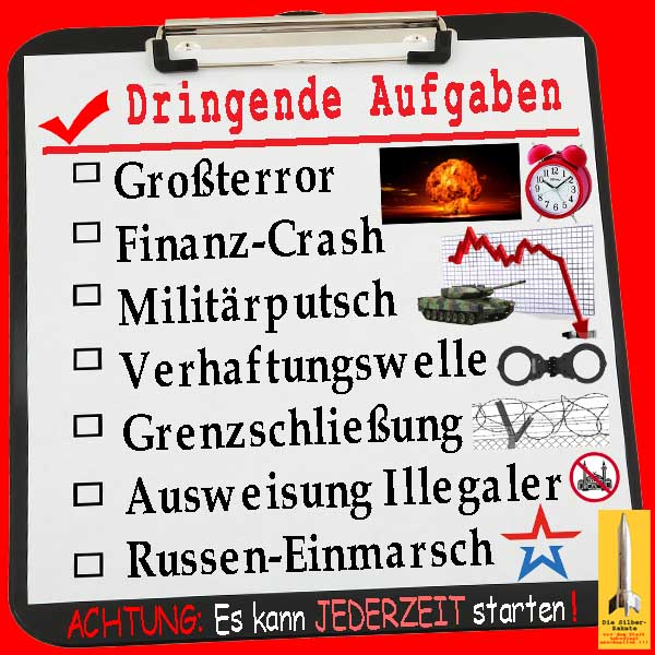 SilberRakete Plan DringendeAufgaben Terror Crash Putsch Verhaftung Grenzschliessung Ausweisung RussenEinmarsch