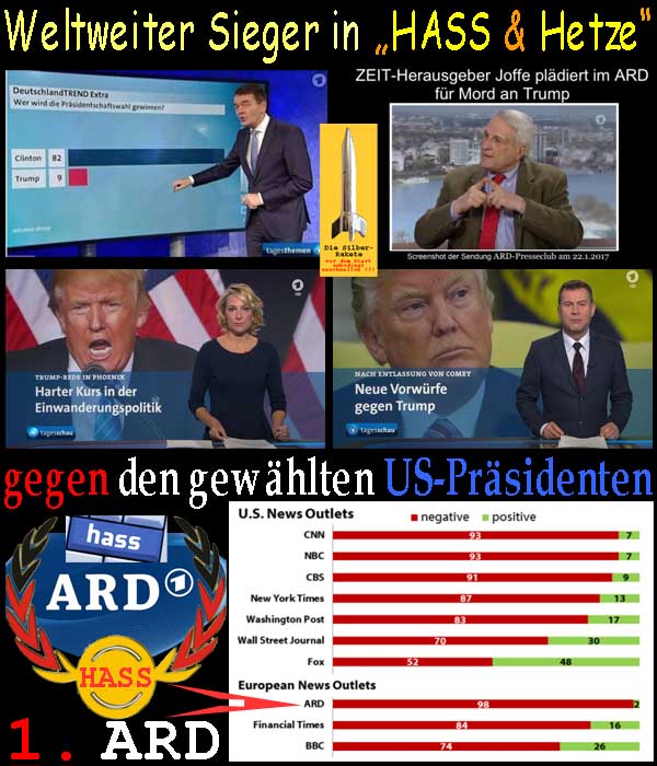 SilberRakete Weltweiter Medien Sieger Hass Hetze gegen US Praesident DTrump Siegerkranz ARD