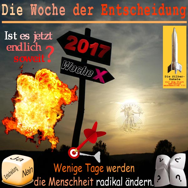 SilberRakete Woche der Entscheidung Schilder Explosion Pfeil GOLD Liberty Wuerfel Tage Menschheit aendern