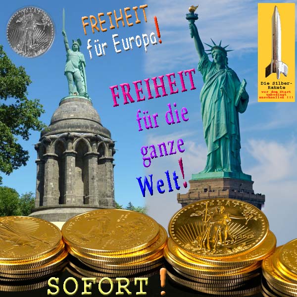 SilberRakete Hermannsdenkmal Freiheit fuer Europa Freiheitsstatue Fuer ganze Welt SILBER GOLD Liberty Sofort