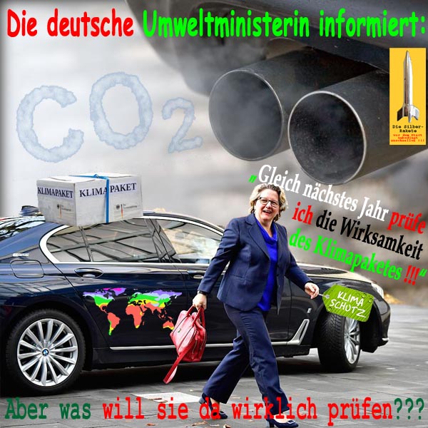 SilberRakete BRD Umweltministerin SvSchulze Wirksamkeit Klimapaket pruefen Dienstwagen CO2 Abgas